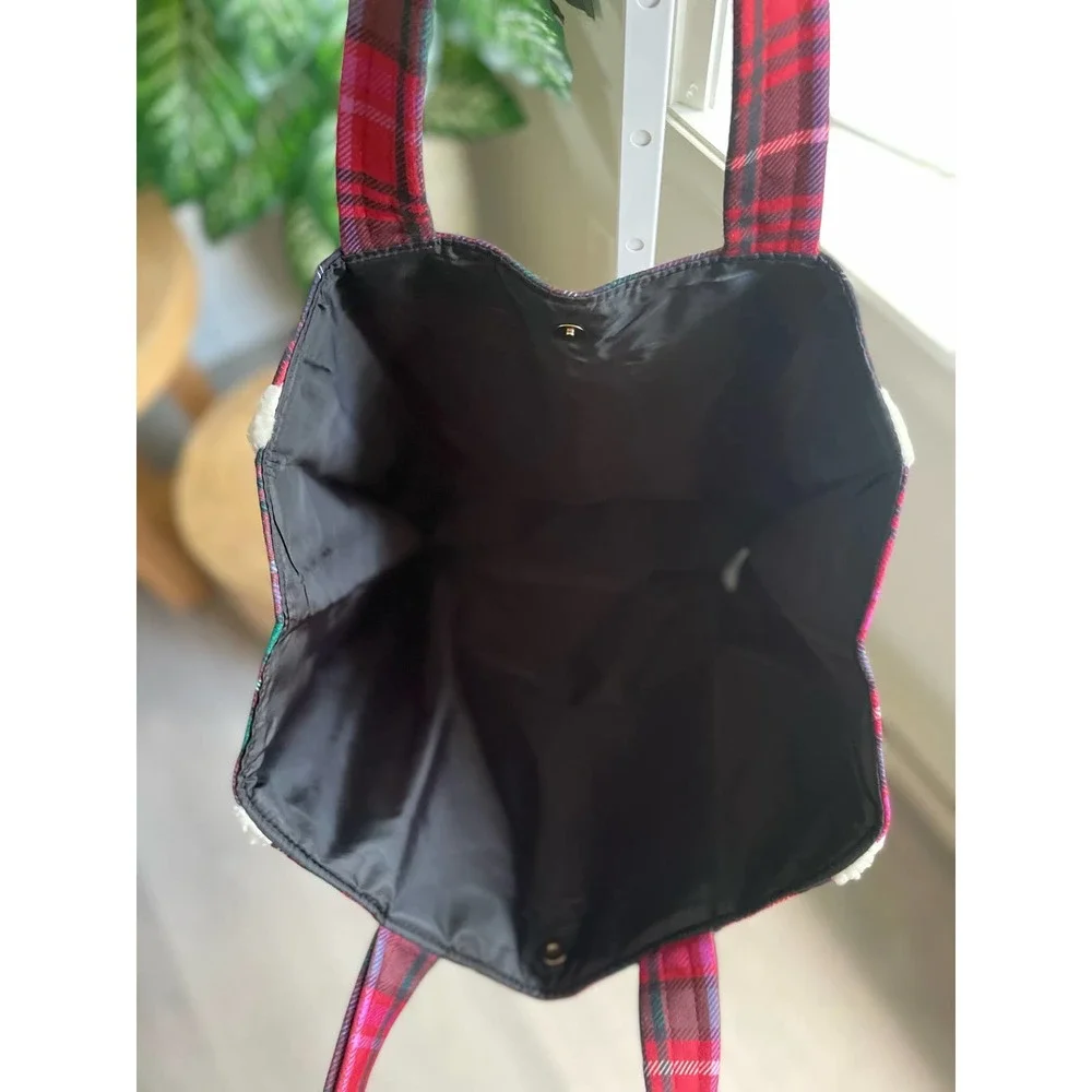 NWOT Victorias Secret Plaid Tote Bag Sherpa Trim - Picture 5 of 10